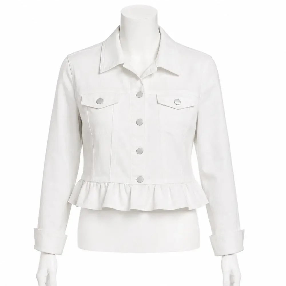 Calvin Klein Ruffle-Hem Jacket - White - Size XL - Picture 1 of 7